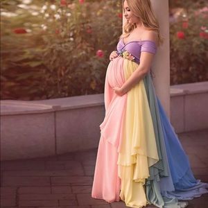 Maternity multicolor skirt with baby blue one piece ruffles top. Fits all S/M/L